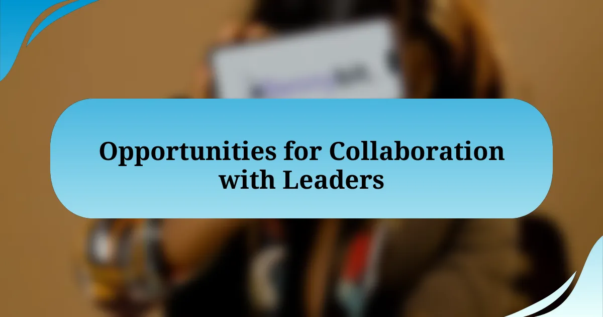 Opportunities for Collaboration with Leaders