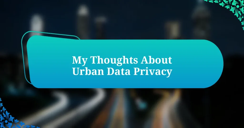 My Thoughts About Urban Data Privacy